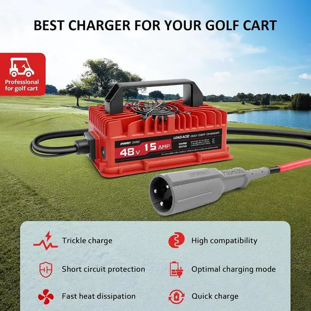 Alt view image 2 of 7 - 15 AMP 48 Volt Golf Cart Battery Charger for Club Car 3-Pin Round Plug,for Lead Acid Battery