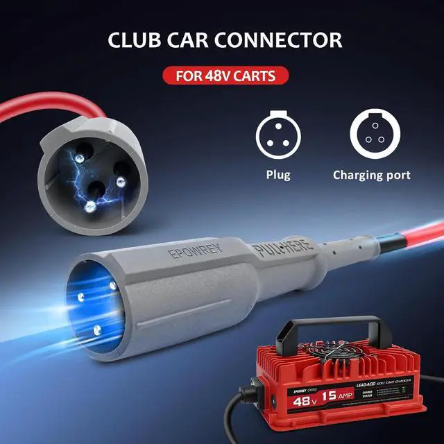Alt view image 6 of 7 - 15 AMP 48 Volt Golf Cart Battery Charger for Club Car 3-Pin Round Plug,for Lead Acid Battery