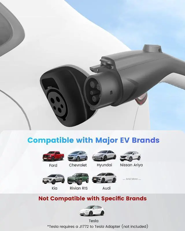 Alt view image 6 of 7 - Level 1&2 EV Charger, Electric Vehicle Portable Charger with 25FT Cable, Home EV Charging Station for J1772 Electric Cars, 16Amp 110V-240V, NEMA 6-20 & NEMA 5-15 Plug