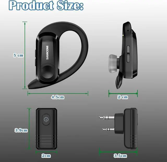 Alt view image 7 of 7 - Wireless Headset with 2 Pin Dongle for FPCN10A/FPCN30A Walkie Talkies, BTEAR-02 Upgraded Hands-Free Wireless Two Way Radios Earpiece with Mic for K Connector (Radios not Inclued)