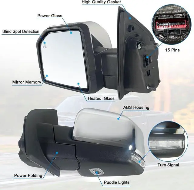 Alt view image 2 of 5 - Left Driver side Mirror with Power Glass,Heated, Puddle Lights, Blind Spot Detection, Turn Signal,Mirror Memory and Power Folding Fits 2015-2018 Ford F15015 Pins) Replace FO1320528