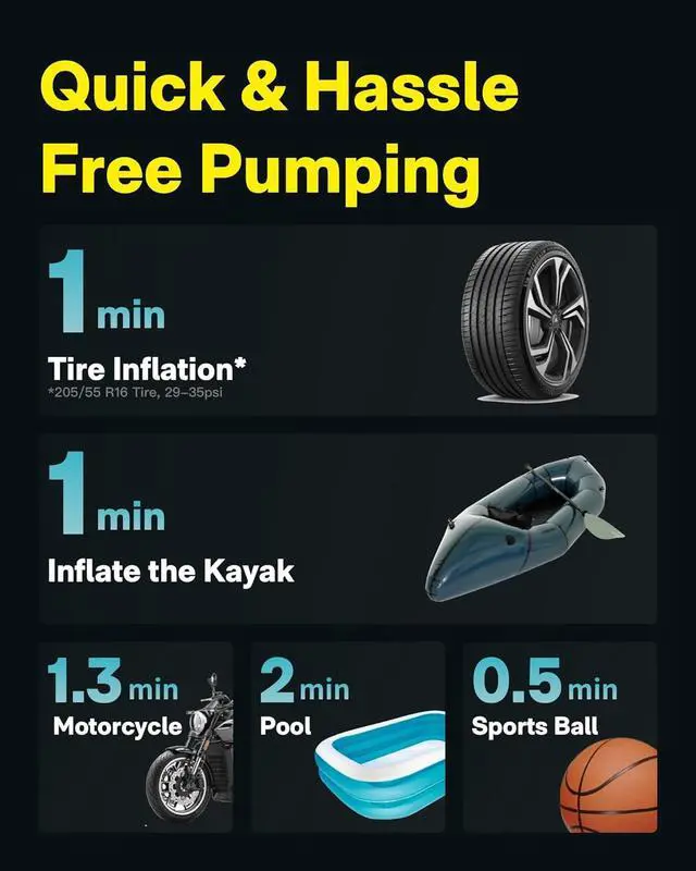 Alt view image 5 of 7 - Air Pump Master, Portable Cordless Tire Inflator, Electric Air Pump with 9 Pump Modes, 12V DC Car Connector for Car, Bikes, Inflatable Pool Float, Air Mattress, Kayak, Tent, Paddle Board, Sup