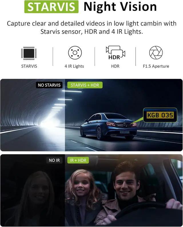 Alt view image 4 of 7 - GMAIPOP 4K 3 Channel Dash Cam Front Rear Inside STARVIS Sensor,5GHz WiFi,64GB Card Included,2160P+1080P+1080P Car Dash Camera, 3.16" IPS Screen, IR Night Vision,HDR,24/7 Parking ModeBlack