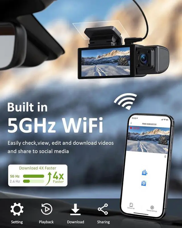 Alt view image 5 of 7 - GMAIPOP 4K 3 Channel Dash Cam Front Rear Inside STARVIS Sensor,5GHz WiFi,64GB Card Included,2160P+1080P+1080P Car Dash Camera, 3.16" IPS Screen, IR Night Vision,HDR,24/7 Parking ModeBlack