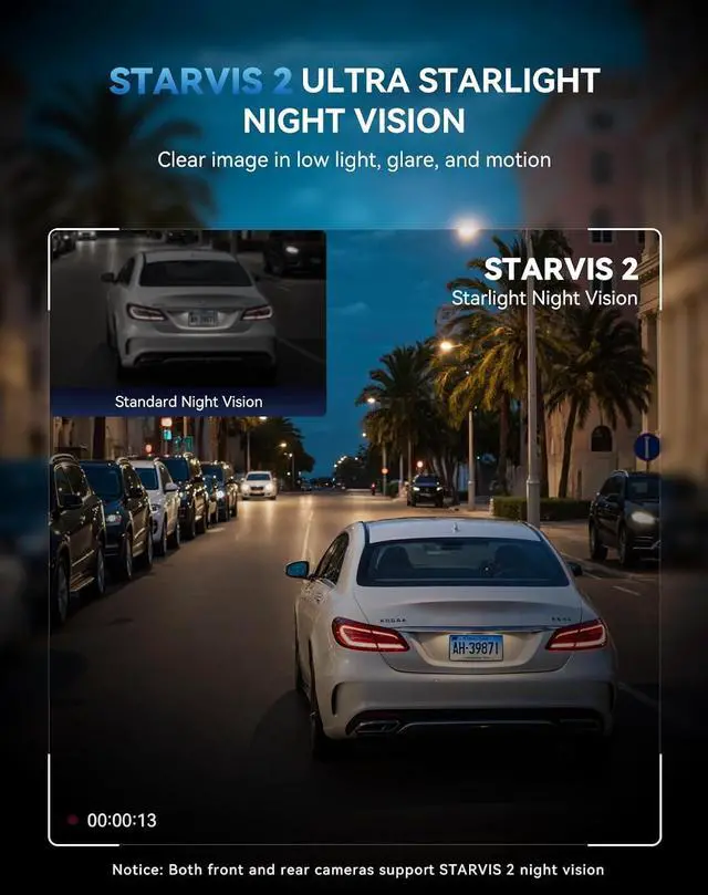 Alt view image 3 of 7 - TECXLERON Dash Cam Front and Rear, 4K Dual Cam, Camera for Cars with Starlight Night Vision, 160° & 150° Rear Wide Angle, GPS, WDR, G-Sensor, 24H Parking Mode, 64GB Card Included