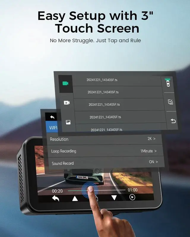 Alt view image 5 of 7 - COOLCRAZY 4K Dash Cam Front and Rear with Touch Screen & STARVIS Sensor,5.8Ghz Wi-Fi,GPS,64GB Card,Night Vision Dashcam,G-Sensor,Loop Recording,App Control,24H Parking Monitor Car Camera