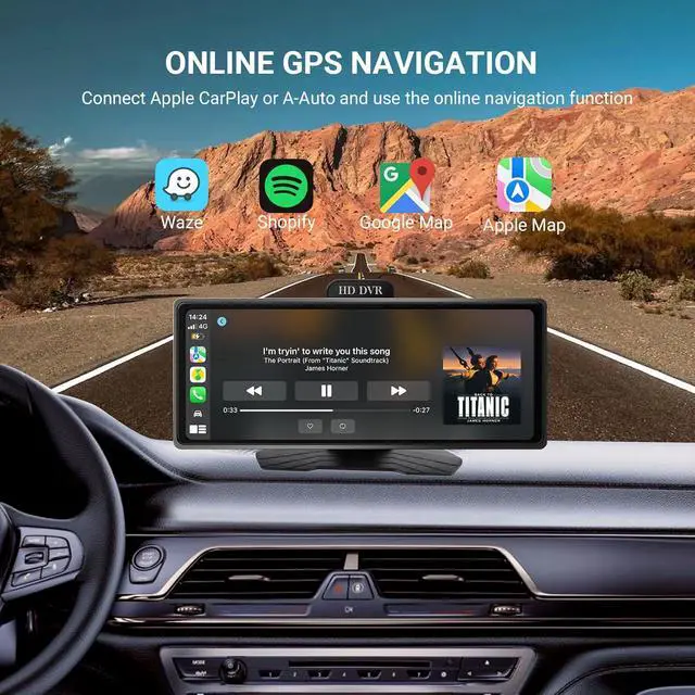 Alt view image 4 of 7 - 10.26 Inch Wireless CarPlay & Android Auto Car Display with 1080P Dash Cam & Backup Camera All-in-One Smart Car Stereo Free 64GB SD Card