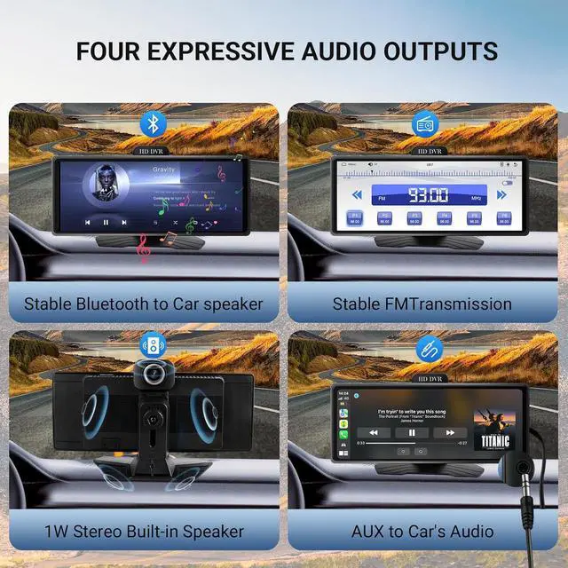 Alt view image 6 of 7 - 10.26 Inch Wireless CarPlay & Android Auto Car Display with 1080P Dash Cam & Backup Camera All-in-One Smart Car Stereo Free 64GB SD Card