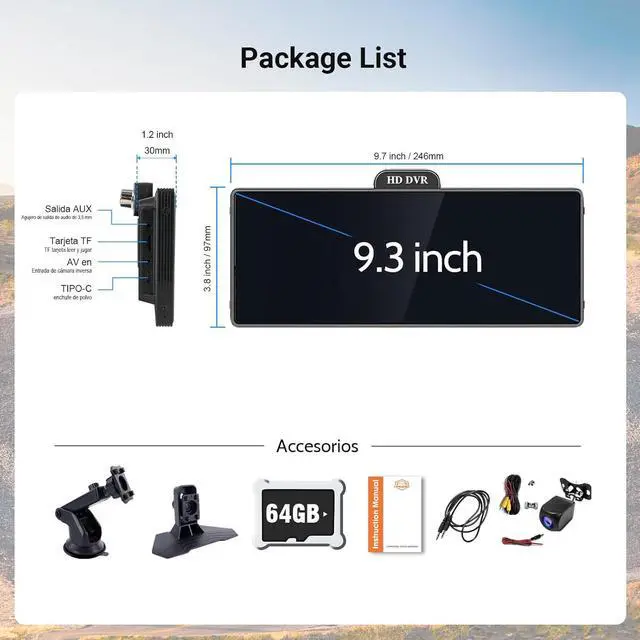 Alt view image 7 of 7 - 10.26 Inch Wireless CarPlay & Android Auto Car Display with 1080P Dash Cam & Backup Camera All-in-One Smart Car Stereo Free 64GB SD Card
