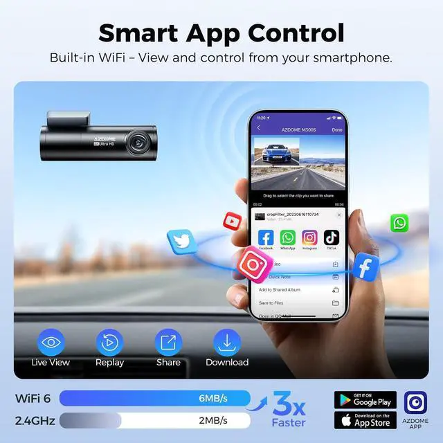 Alt view image 3 of 7 - M300S 4K Ultra HD Dual Dash Cam Front and Rear, Free 64GB Card, Built-in WiFi GPS Voice Control Car Camera, Night Vision, ADAS, 24 Hours Parking Monitor, Loop Recording (Matte Black)