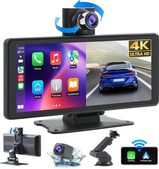 Main image of Portable Apple Carplay Screen - 8.1" Wireless Android Auto Touchscreen Car Stereo with 4K Dash Cam & 1080P Backup Camera, Mirror Link/Bluetooth/GPS Navigation for Older Cars, Truck All Vehicle