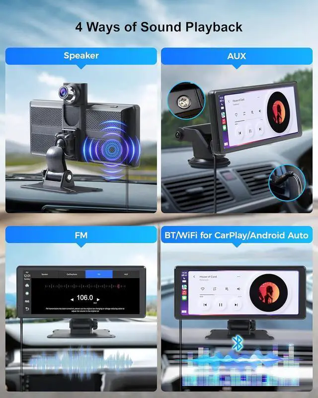 Alt view image 6 of 7 - Portable Apple Carplay Screen - 8.1" Wireless Android Auto Touchscreen Car Stereo with 4K Dash Cam & 1080P Backup Camera, Mirror Link/Bluetooth/GPS Navigation for Older Cars, Truck All Vehicle