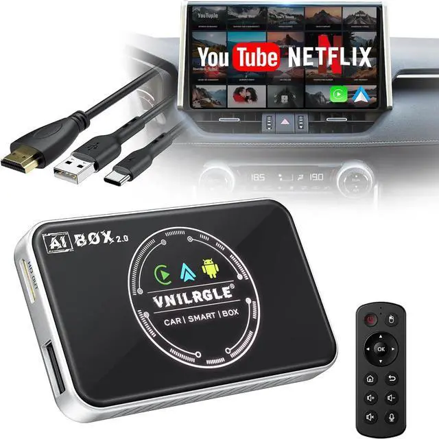 Main image of 4-in-1 Wireless CarPlay Adapter & Android Auto Wireless Adapter, Stream Netflix, YouTube, and More, Split-Screen & Mirroring, for Cars with OEM Wired CarPlay/Android Auto