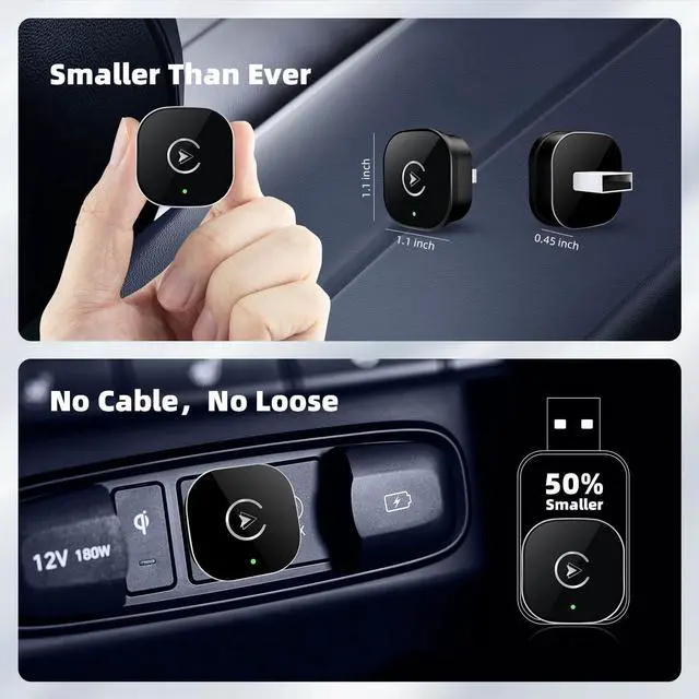 Alt view image 2 of 5 - 2026 UpgardedWireless CarPlay Adapter for iPhone, Mini USB Design for Cars with Wired CarPlay, Fast Connection,5.8GHz WiFi,No Delay, Compatible with iOS 10+ & iPhone 6+, USB/Type C,Plug and Play