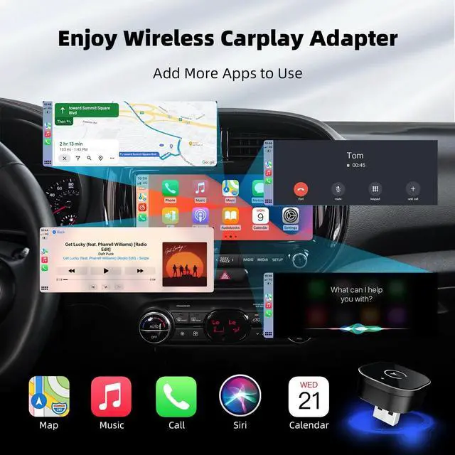 Alt view image 3 of 5 - 2026 UpgardedWireless CarPlay Adapter for iPhone, Mini USB Design for Cars with Wired CarPlay, Fast Connection,5.8GHz WiFi,No Delay, Compatible with iOS 10+ & iPhone 6+, USB/Type C,Plug and Play