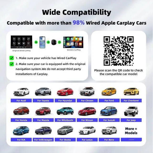 Alt view image 5 of 5 - 2026 UpgardedWireless CarPlay Adapter for iPhone, Mini USB Design for Cars with Wired CarPlay, Fast Connection,5.8GHz WiFi,No Delay, Compatible with iOS 10+ & iPhone 6+, USB/Type C,Plug and Play