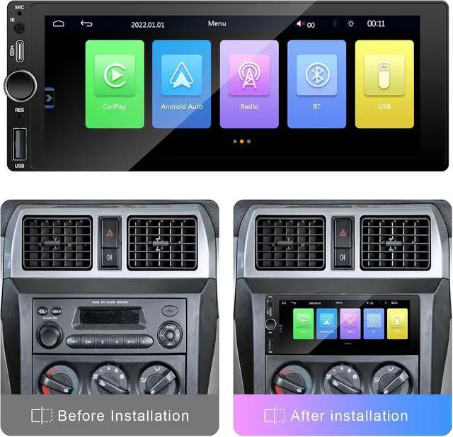 Alt view image 2 of 7 - Type-C&USB Single-Din-Car-Radio with Wireless- -Carplay & Android-Auto,Carplay Screen for Car,6.86 Inch Touchscreen,Bluetooth Handsfree, Backup Camera, FM Radio