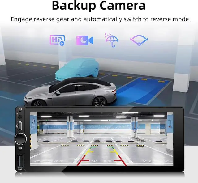 Alt view image 7 of 7 - Type-C&USB Single-Din-Car-Radio with Wireless- -Carplay & Android-Auto,Carplay Screen for Car,6.86 Inch Touchscreen,Bluetooth Handsfree, Backup Camera, FM Radio