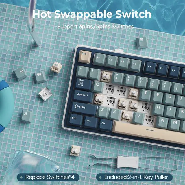 Alt view image 5 of 7 - RK ROYAL KLUDGE R75 Wireless Mechanical Keyboard, 75% Percent Custom Gaming Keyboard Gasket Mount RGB Backlit with Knob & PBT Keycaps, BT5.1/2.4GHz/USB-C, Hot Swappable Cream Switch