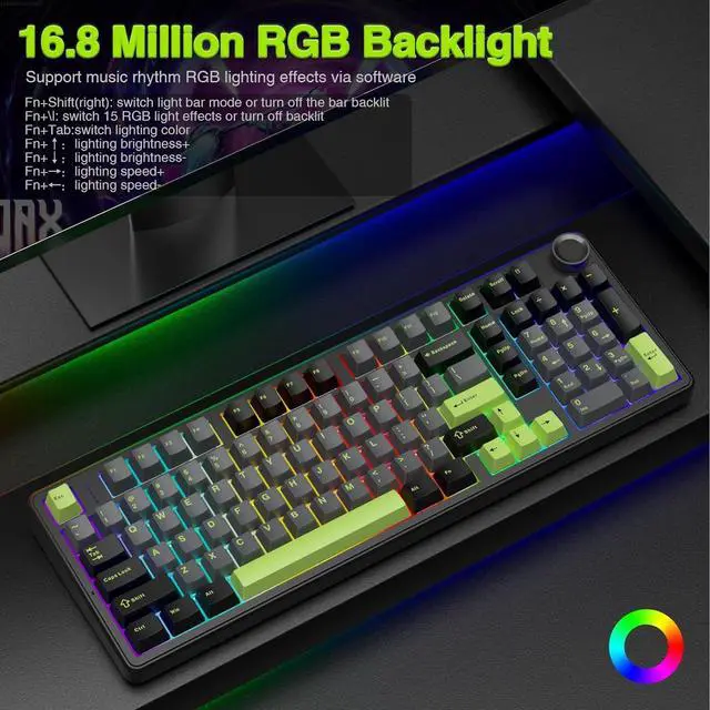 Alt view image 4 of 7 - AULA F99 Pro Wireless Mechanical Keyboard with Knob,Creamy Sound,Tri-Mode BT5.0/USB-C/2.4GHz Hot Swappable Keyboard,Gasket Structure,RGB Backlit Computer Gaming Keyboards