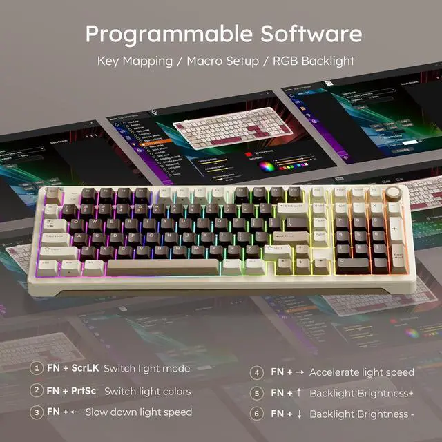 Alt view image 5 of 7 - iLovBee B98 Creamy Keyboard with Number Pad, RGB Wireless Gaming Keyboard w/Knob, Bluetooth/2.4Ghz/USB Wired Full Size Mechanical Keyboards for Win/Mac, Gasket Hot Swappable Linear Switches