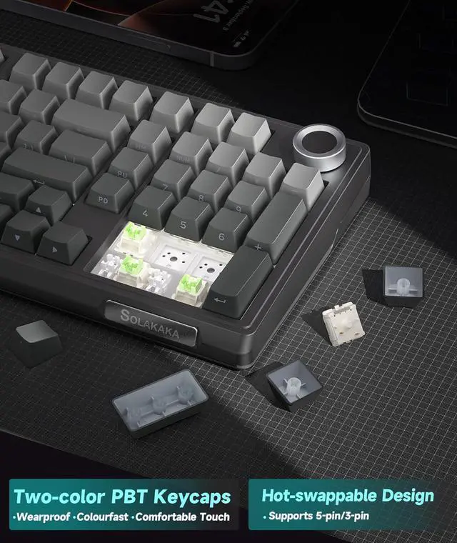 Alt view image 4 of 7 - SOLAKAKA KI99 Pro 96% Wireless Mechanical Keyboard, RGB Gaming Keyboard, Hot-Swappable Pre-Lubed Switches, Gasket Structure Creamy Keyboards (Gradient-Black, Non-Silent Version)