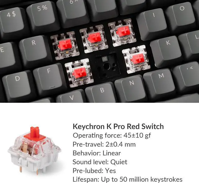 Alt view image 2 of 7 - Keychron K10 Full Size Layout RGB Backlit Hot-Swappable Mechanical Gaming Keyboard for Mac Windows, Multitasking 104-Key Bluetooth Wireless/USB Wired Computer Keyboard with K Pro Red Switch