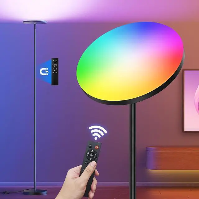 Main image of FULSUNT RGB Torchiere Floor Lamps for Living Room, 32W/3200LM Bright LED Standing Lamp with Remote, Modern Color Changing Tall Lamp with Stepless Dimming, 69" Corner Floor Lamp for Bedroom, Office