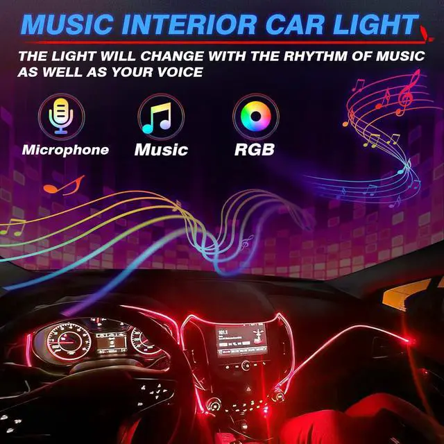 Alt view image 5 of 7 - Car LED Interior Strip Light, 8 in 1 RGB Multicolor with 400 inches Fiber Optic Ambient Lighting Kits with Remote and APP Control, Car USB LED Strip Lights with Music Sync Mode