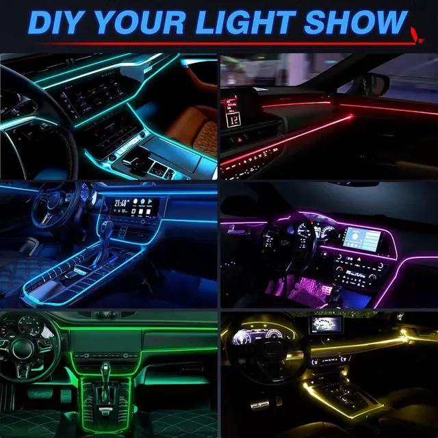 Alt view image 7 of 7 - Car LED Interior Strip Light, 8 in 1 RGB Multicolor with 400 inches Fiber Optic Ambient Lighting Kits with Remote and APP Control, Car USB LED Strip Lights with Music Sync Mode