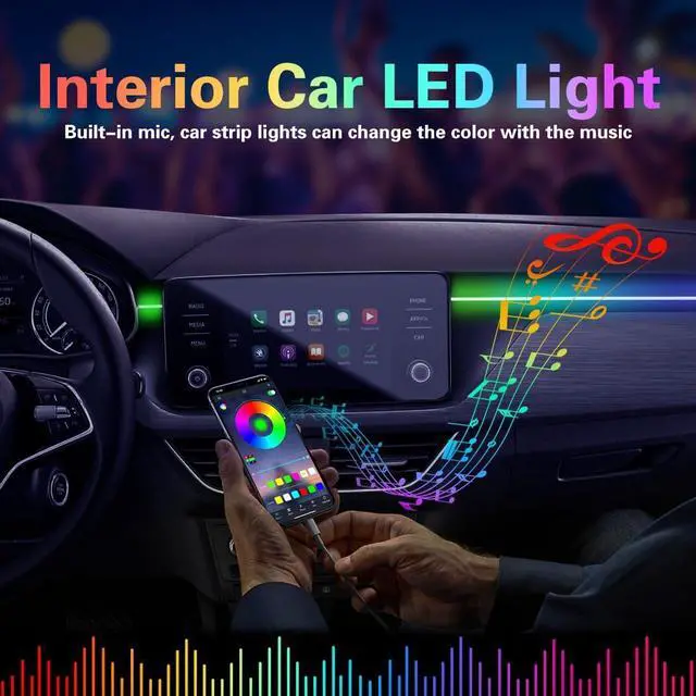 Alt view image 3 of 7 - Acrylic Interior Car Lights with Wireless APP/Remote/Button Control, 10 in 1 Dreamcolor USB Car Ambient Lighting Kit 16 Million Colors Neon Strip Accessories for Vehicle Truck Inside Decorations
