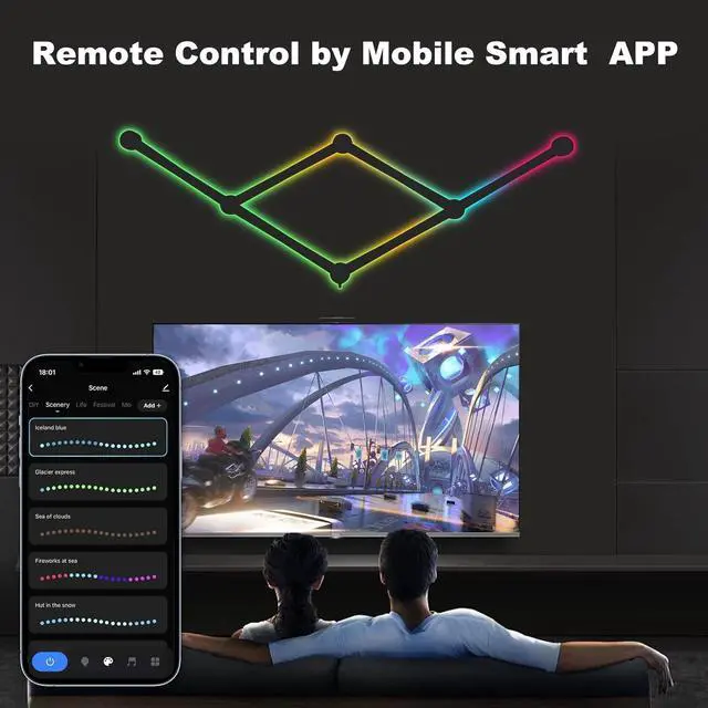 Alt view image 4 of 7 - Smart Wall Light Lines, WiFi RGB LED Bars, 16M+ Color Dimmable Music Sync DIY Home Decor for Gaming Party Streaming Lovers, Compatible with Alexa & Google Assistant (6 Lines, Black)