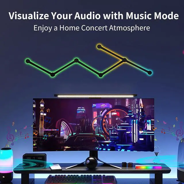 Alt view image 6 of 7 - Smart Wall Light Lines, WiFi RGB LED Bars, 16M+ Color Dimmable Music Sync DIY Home Decor for Gaming Party Streaming Lovers, Compatible with Alexa & Google Assistant (6 Lines, Black)
