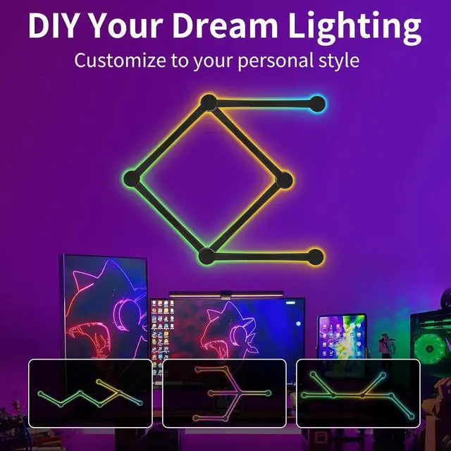 Alt view image 7 of 7 - Smart Wall Light Lines, WiFi RGB LED Bars, 16M+ Color Dimmable Music Sync DIY Home Decor for Gaming Party Streaming Lovers, Compatible with Alexa & Google Assistant (6 Lines, Black)