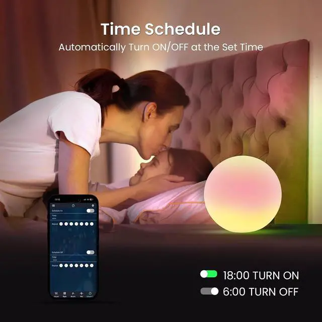 Alt view image 5 of 7 - Color Changing Night Light, Smart LED Lamp with Bluetooth APP and Remote Control, 220 Scene Modes, 8-inch RGB Ball Mood Lighting for Living Room (Corded Electric)