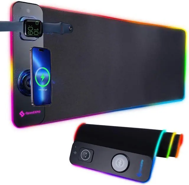Main image of M15WR Wireless Charging RGB Gaming Desk Mat/Mouse pad, 3 in 1 Wireless Charging, 15 RGB Light Modes (Sound Pickup Mode, Power Failure Memory Function), 31.49" x 11.81" Non-Slip Rubber Base