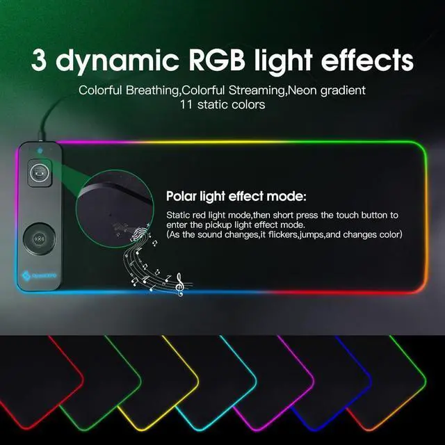 Alt view image 7 of 7 - M15WR Wireless Charging RGB Gaming Desk Mat/Mouse pad, 3 in 1 Wireless Charging, 15 RGB Light Modes (Sound Pickup Mode, Power Failure Memory Function), 31.49" x 11.81" Non-Slip Rubber Base