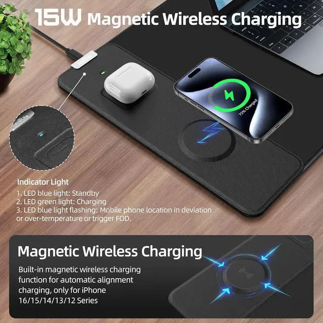 Alt view image 2 of 7 - Mouse Pad with Wireless Charging, Gaming Mouse Pad with Ultra-Smooth Surface, Large XXL Desk Mat, Non-Slip Mouse Mat, Waterproof Computer Keyboard Pad for Gaming, Desk, Office, PC, 800x300x4MM, Black