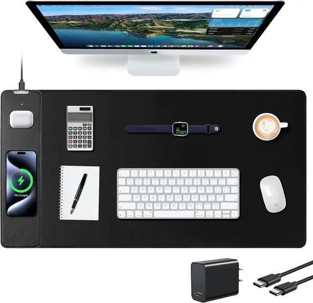 Main image of Mouse Pad with Wireless Charging, Gaming Mouse Pad with Ultra-Smooth Surface, Large XXL Desk Mat, Non-Slip, Waterproof Computer Keyboard Pad, 800x400x4MM, Included 20W PD Power Adapter