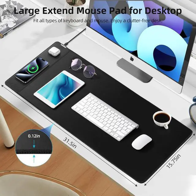 Alt view image 3 of 7 - Mouse Pad with Wireless Charging, Gaming Mouse Pad with Ultra-Smooth Surface, Large XXL Desk Mat, Non-Slip, Waterproof Computer Keyboard Pad, 800x400x4MM, Included 20W PD Power Adapter