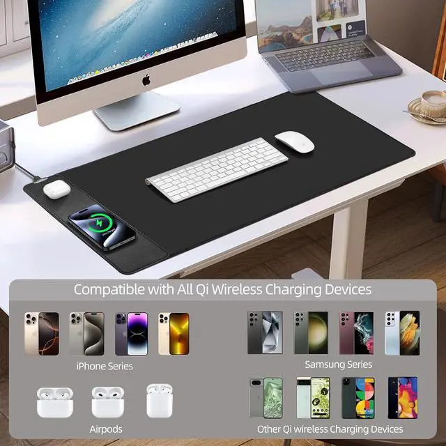 Alt view image 7 of 7 - Mouse Pad with Wireless Charging, Gaming Mouse Pad with Ultra-Smooth Surface, Large XXL Desk Mat, Non-Slip, Waterproof Computer Keyboard Pad, 800x400x4MM, Included 20W PD Power Adapter