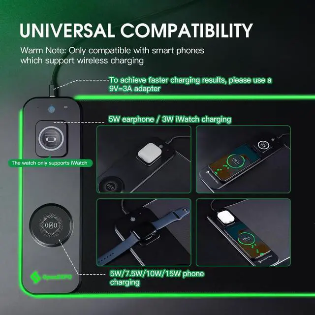 Alt view image 2 of 7 - M15WR Wireless Charging RGB Gaming Desk Mat/Mouse pad, 3 in 1 Wireless Charging, 15 RGB Light Modes (Sound Pickup Mode, Power Failure Memory Function), 31.49" x 11.81" Non-Slip Rubber Base