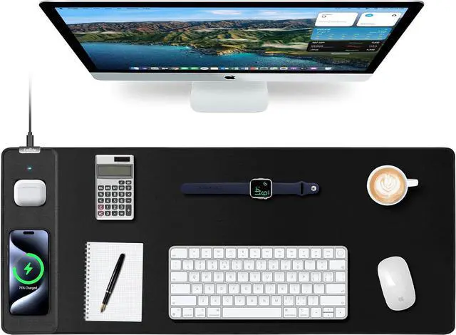 Main image of Mouse Pad with Wireless Charging, Gaming Mouse Pad with Ultra-Smooth Surface, Large XXL Desk Mat, Non-Slip Mouse Mat, Waterproof Computer Keyboard Pad for Gaming, Desk, Office, PC, 800x300x4MM, Black