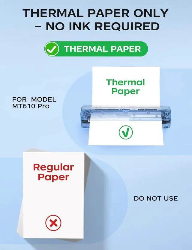 Alt view image 5 of 7 - PRT Portable Printer Bluetooth Thermal Printer Support 8.5" X 11" US Letter A4 A5, Compatible with iOS, Android & Laptop, Inkless Printer for Travel, Office, Home, School