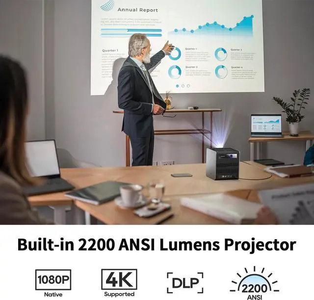 Alt view image 3 of 7 - StarryHub Video Conferencing System, 2200 ANSI Lumens Short Throw Projector + HD 1080P Conference Room Camera with Auto Framing + 6 AI-Driven Microphones + Conference Speakers