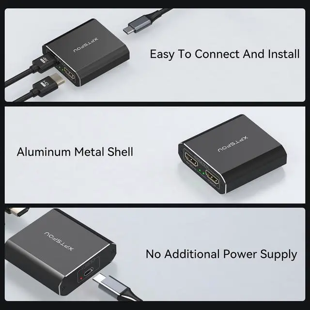 Alt view image 7 of 7 - XPTSFDU USB 3.0 or USB C to Dual HDMI Splitter HDMI Splitter Extended Display for Dual Monitor Multi Monitor Display 3 Separate Screens 4K30Hz Output 1, 1080p Output 2 for Windows, Mac OS