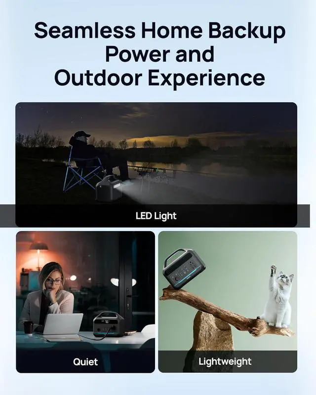 Alt view image 7 of 7 - Portable Power Station 600W(1200W Surge) - 288Wh Solar Generator LiFePO4 Battery with AC DC Outlets, 8.3LB Portable Charging Station for Camping, RV, Home, Emergency (Solar Optional)