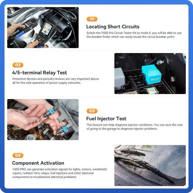 Alt view image 6 of 7 - V500 Pro Automotive Circuit Tester, Power Circuit Probe Tester Breaker Finder Tool, 9/30V Electrical Open Short Circuit Finder, Multimeter/Oscilloscope/Relay/Injector Test