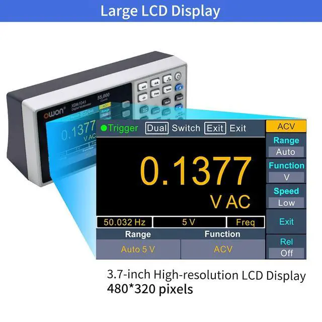 Alt view image 3 of 6 - Desktop Digital Multimeter with 3.5-inch LCD Display, Measures AC/DC Current, Voltage, and Temperature with True RMS Capability,Designed for Laboratories, Instruments, and Factories XDM1041