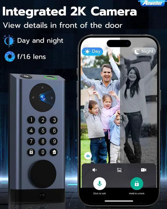 Alt view image 3 of 7 - Smart Door Lock with Camera, WiFi Deadbolt with Video Doorbell, Fingerprint Biometric Electronic Keyless Entry Front Door Lock with Code Keypad for Exterior Doors, 10000mAh Battery